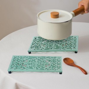 Cast Iron Trivets Metal Trivets with Rubber Feet for Hot Dishes Heat Resistant for Kitchen Cooktop and Dining Table Protection (Green Medium 2 Pack)