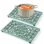 Cast Iron Trivets Metal Trivets with Rubber Feet for Hot Dishes Heat Resistant for Kitchen Cooktop and Dining Table Protection (Green Medium 2 Pack)