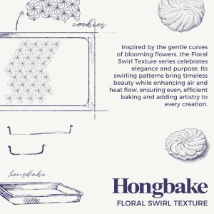 HONGBAKE Nonstick Baking Sheet Pan Set of 3, Cookie Sheets for Oven, Non-Toxic Half/Quarter/Jelly Roll Pans with Floral Swirl Texture, Heavy Duty 0.8mm Thick Oven Trays for Cooking, Blue