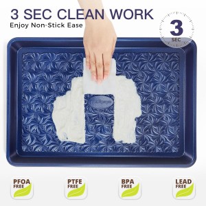 HONGBAKE Nonstick Baking Sheet Pan Set of 3, Cookie Sheets for Oven, Non-Toxic Half/Quarter/Jelly Roll Pans with Floral Swirl Texture, Heavy Duty 0.8mm Thick Oven Trays for Cooking, Blue