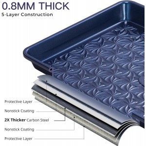 HONGBAKE Nonstick Baking Sheet Pan Set of 3, Cookie Sheets for Oven, Non-Toxic Half/Quarter/Jelly Roll Pans with Floral Swirl Texture, Heavy Duty 0.8mm Thick Oven Trays for Cooking, Blue