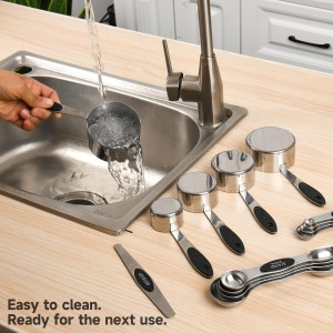Magnetic Measuring Cups and Spoons Set, Strong N45 Magnets, 304 Stainless Steel, Double-Sided Measuring Spoons, 14-Piece Set with Leveler for Baking & Cooking
