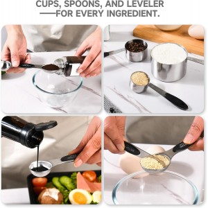 Magnetic Measuring Cups and Spoons Set, Strong N45 Magnets, 304 Stainless Steel, Double-Sided Measuring Spoons, 14-Piece Set with Leveler for Baking & Cooking