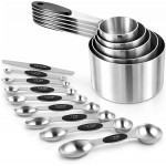 Magnetic Measuring Cups and Spoons Set, Strong N45 Magnets, 304 Stainless Steel, Double-Sided Measuring Spoons, 14-Piece Set with Leveler for Baking & Cooking