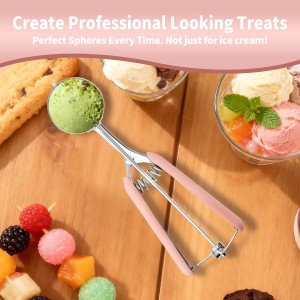 Cookie Scoops for Baking Set of 2, Pink Handle 18/8 Stainless Steel Ice Cream Scoop Set with Ergonomic Soft Grip, Spring Trigger Release Cookie Dough Scooper for Cupcakes, Muffins, Meatballs, Melon