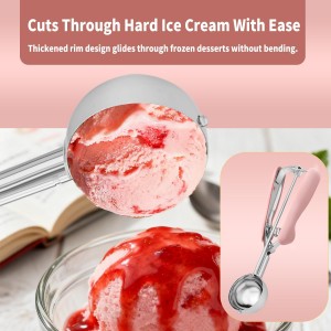 Cookie Scoops for Baking Set of 2, Pink Handle 18/8 Stainless Steel Ice Cream Scoop Set with Ergonomic Soft Grip, Spring Trigger Release Cookie Dough Scooper for Cupcakes, Muffins, Meatballs, Melon