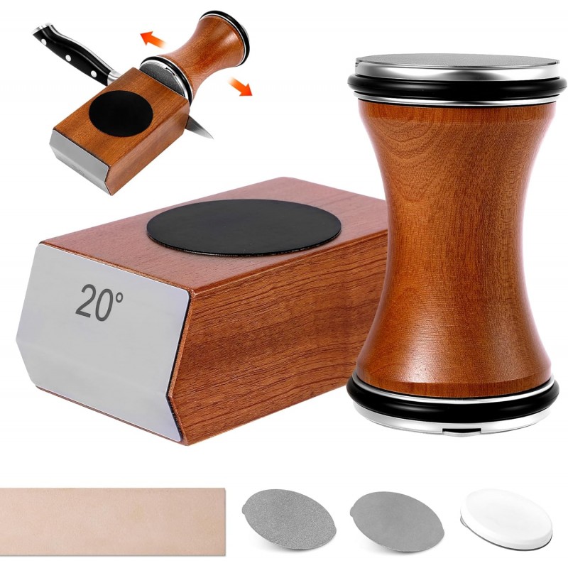 Rolling Knife Sharpener Kit, Knife Sharpener Tool with Replaceable Discs Diamond & Ceramic,15 & 20 Degree Multi-Purpose Magnetic Base, Suitable for Small, Medium, and Large Knives