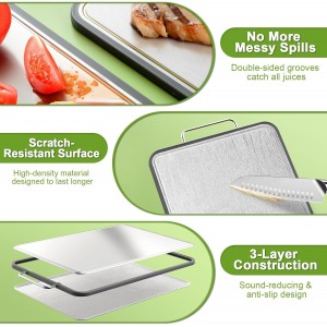 Stainless Steel Cutting Board (17x11"), Large Heavy Duty Double Sided 316 Metal Chopping Board for Kitchen, Food Grade, Deep Juice Grooves, Non-Toxic, Dishwasher Safe for Meat & Veggies
