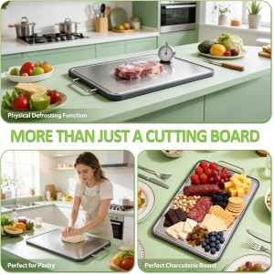 Stainless Steel Cutting Board (17x11"), Large Heavy Duty Double Sided 316 Metal Chopping Board for Kitchen, Food Grade, Deep Juice Grooves, Non-Toxic, Dishwasher Safe for Meat & Veggies