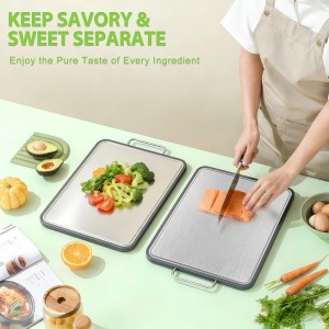 Stainless Steel Cutting Board (17x11"), Large Heavy Duty Double Sided 316 Metal Chopping Board for Kitchen, Food Grade, Deep Juice Grooves, Non-Toxic, Dishwasher Safe for Meat & Veggies