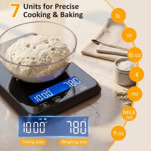Food Scale with Timer, Max 33 lb / 0.1 oz Accuracy Kitchen Scale for Sourdough Bread, Built-in 7 Units, Timing & Tare Function, Rechargeable Digital Kitchen Scale for Food, Baking, Cooking