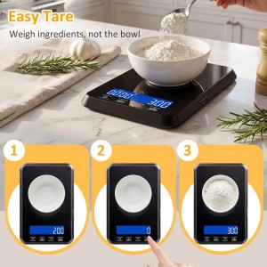 Food Scale with Timer, Max 33 lb / 0.1 oz Accuracy Kitchen Scale for Sourdough Bread, Built-in 7 Units, Timing & Tare Function, Rechargeable Digital Kitchen Scale for Food, Baking, Cooking