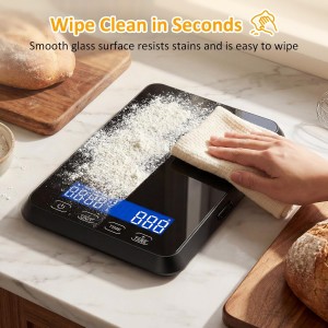 Food Scale with Timer, Max 33 lb / 0.1 oz Accuracy Kitchen Scale for Sourdough Bread, Built-in 7 Units, Timing & Tare Function, Rechargeable Digital Kitchen Scale for Food, Baking, Cooking