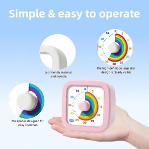 60-Minute Visual Timer, Countdown Timer for Kids and Adults, Kitchen timers for Cooking, Silent Classroom Timer for Home School Work (Pink)