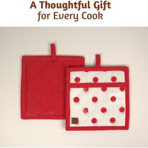Folkulture Pot Holders for Kitchen | Pack of 2 (8x8) Ribbed Soft Silicone Hot Pads | 100% Cotton Red Cute Oven Pot Holders Set | Heat Resistant, Non Slip | Cooking Gifts, Polka Dot