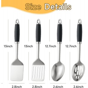 4 Pcs Stainless Steel Kitchen Utensils, Cooking Utensils Set, Includes Solid Spatula, Slotted Spatula, Cooking Spoon, Slotted Spoon, Suitable for various cooking needs