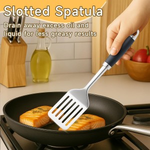 4 Pcs Stainless Steel Kitchen Utensils, Cooking Utensils Set, Includes Solid Spatula, Slotted Spatula, Cooking Spoon, Slotted Spoon, Suitable for various cooking needs