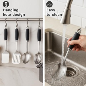 4 Pcs Stainless Steel Kitchen Utensils, Cooking Utensils Set, Includes Solid Spatula, Slotted Spatula, Cooking Spoon, Slotted Spoon, Suitable for various cooking needs