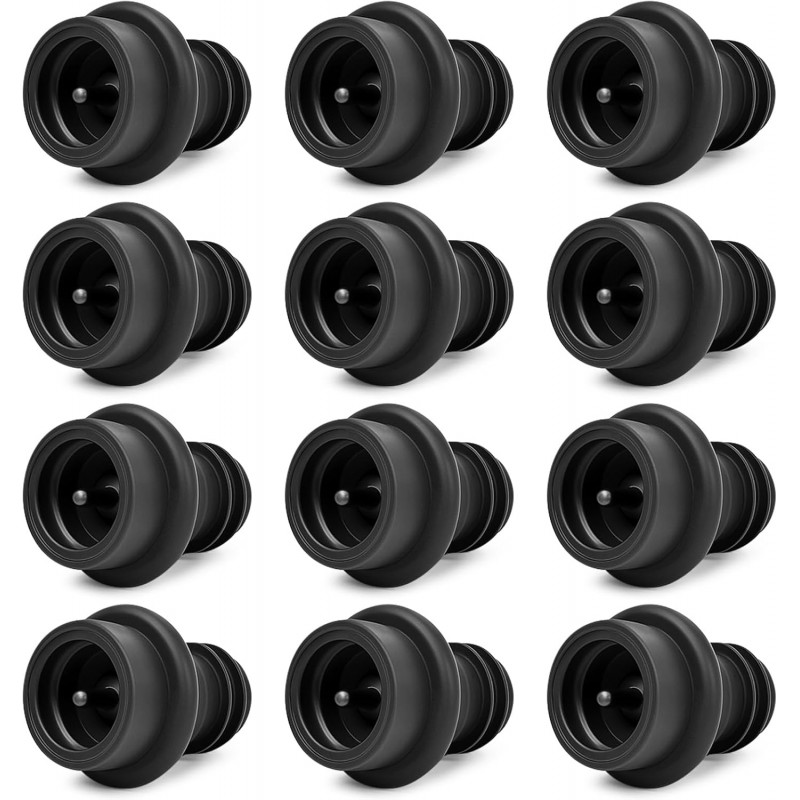 12-Pack Wine Vacuum Stoppers, Reusable Silicone Wine Saver Preserver, Air Seal to Keep Wine Fresh, Universal Black Bottle Sealer Set for Red & White Wine