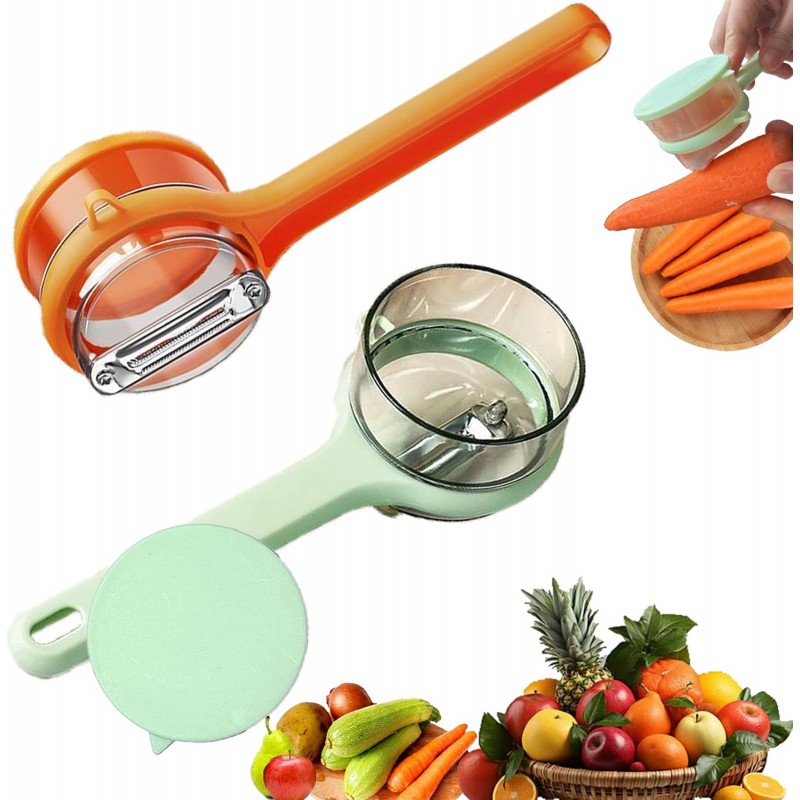 2Pcs Vegetable peelers for kitchen, Potato Peeler, Fruit Carrot Veggie Peelers Built-in peel catcher, Peeler with Ergonomic Non-Slip Handle,Dishwasher safe for home, office and camping(Green&Orange)