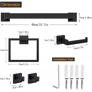 5 Piece Bathroom Towel Bar Set - SUS304 Stainless Steel Bath Towel Holder, 15.7 Inch Towel Racks for Bathroom Wall Mounted, Bathroom Hardware Accessories Set - Matte Black