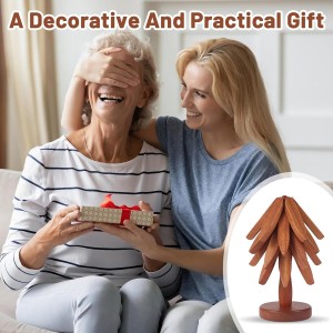 Natural Wood Tree Trivet Set, 4 Leaf Pattern Hot Pads with Decorative Storage Stand, Pot Holders as a Kitchen Gift, Wooden Trivets for hot Dishes,Pot, Pans, Bowl, Teapot, Coffee Pots