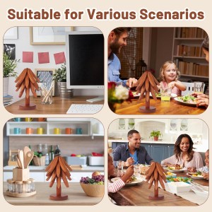 Natural Wood Tree Trivet Set, 4 Leaf Pattern Hot Pads with Decorative Storage Stand, Pot Holders as a Kitchen Gift, Wooden Trivets for hot Dishes,Pot, Pans, Bowl, Teapot, Coffee Pots