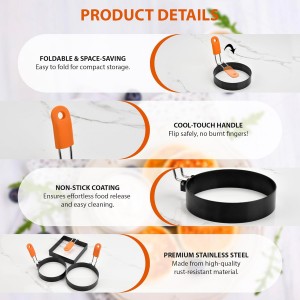 5pcs Egg Rings For Frying Eggs, Stainless Steel Crumpet Ring Mold Griddle Pancake Shapers with Silicone Handle,Includes Bonus Oil Brush and Egg Separator(4.72