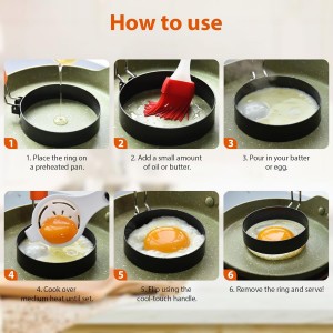 5pcs Egg Rings For Frying Eggs, Stainless Steel Crumpet Ring Mold Griddle Pancake Shapers with Silicone Handle,Includes Bonus Oil Brush and Egg Separator(4.72