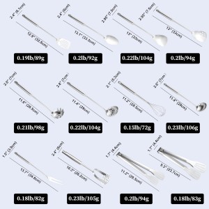 Stainless Steel Kitchen Utensils 12 Pcs, Small Cooking Utensils Set,Spatulas,Ladle,Skimmer,Tunners,Serving Spoon,Spaghetti Spoon,Fork,Potato Masher,Egg Whisk,Tongs,Dishwasher Safe