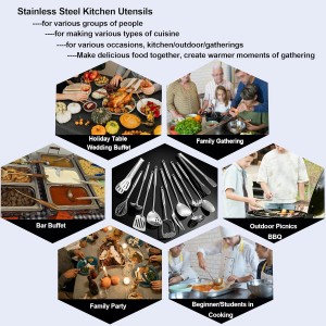 Stainless Steel Kitchen Utensils 12 Pcs, Small Cooking Utensils Set,Spatulas,Ladle,Skimmer,Tunners,Serving Spoon,Spaghetti Spoon,Fork,Potato Masher,Egg Whisk,Tongs,Dishwasher Safe