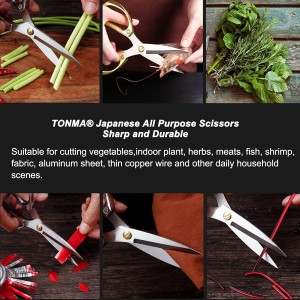 TONMA Kitchen Scissors All Purpose [Made in Japan], Japanese Heavy Duty Kitchen Shears with Ergonomic Handle for Herbs, Chicken, Food, Garden, Office, Fabric Crafting, Effortless Cutting - Silver
