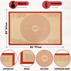 Silicone Pastry Mat 36x24 Inch Extra Large Baking Mat with Measurements, Nonstick Kitchen Counter Mats for Dough, Pastry, Dough Rolling, Kneading Board, Pie Crust, Fondant, Bread, Pasta, Pizza