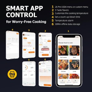 Wireless Meat Thermometer with APP Control，4 Probes Meat Thermometer Digital, Unlimited Range WiFi & Bluetooth Meat Thermometerfor for Rotisserie，Grill，Oven，Smoker，BBQ, Air Fryer