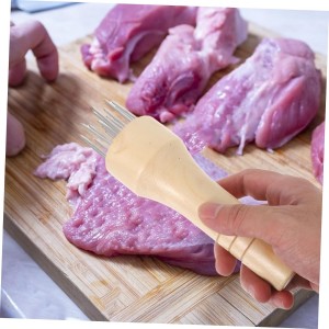 Stainless Steel Meat Tenderizer Needle Tool with Ergonomic Wood Handle Manual Meat Pounder for Steaks Chicken and Pork Efficient Kitchen Hammer for Tenderizing and Cooking