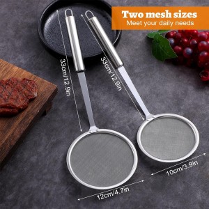 2 Pcs Fat Skimmer Spoon, Stainless Steel Fine Mesh Food Strainer Ladle with Long Handle, Hot Pot Skimmer for Kitchen Cooking Oil Filter Floating Grease Gravy and Foam
