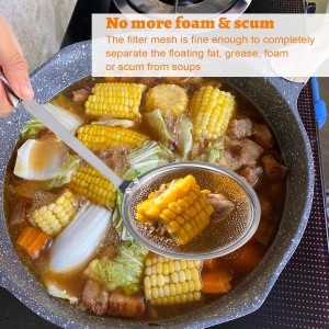 2 Pcs Fat Skimmer Spoon, Stainless Steel Fine Mesh Food Strainer Ladle with Long Handle, Hot Pot Skimmer for Kitchen Cooking Oil Filter Floating Grease Gravy and Foam