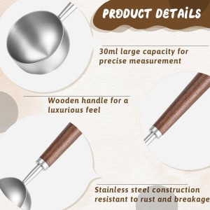 30ML Vintage Coffee Measuring Spoon with Long Wooden Handle 10g Capacity Metal Tablespoon Stainless Steel Coffee Scoop Kitchen Utensil Spoon for Coffees Tea Bath Salts