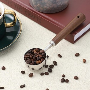 30ML Vintage Coffee Measuring Spoon with Long Wooden Handle 10g Capacity Metal Tablespoon Stainless Steel Coffee Scoop Kitchen Utensil Spoon for Coffees Tea Bath Salts