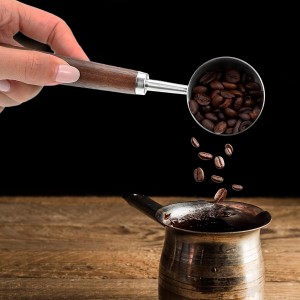 30ML Vintage Coffee Measuring Spoon with Long Wooden Handle 10g Capacity Metal Tablespoon Stainless Steel Coffee Scoop Kitchen Utensil Spoon for Coffees Tea Bath Salts