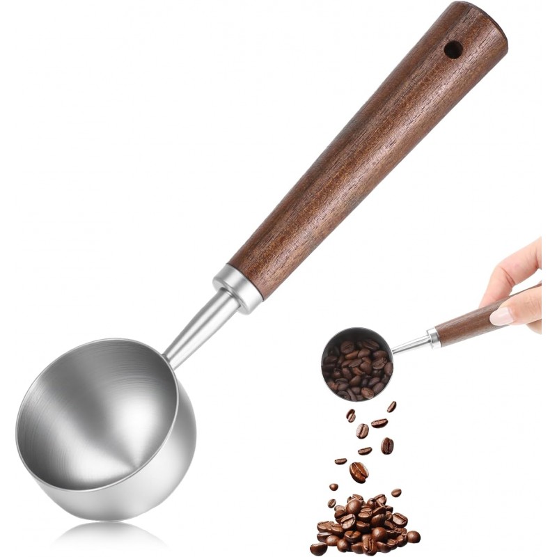 30ML Vintage Coffee Measuring Spoon with Long Wooden Handle 10g Capacity Metal Tablespoon Stainless Steel Coffee Scoop Kitchen Utensil Spoon for Coffees Tea Bath Salts