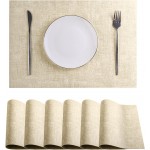 Faux Leather Placemats Set of 6, 12 X 17 Inch - Vinyl Heat Resistant Place Mats 100% Waterproof Oilproof Reversible Wipeable PU Table Mats for Kitchen, Dining, Outdoor/Indoor (Beige,6)