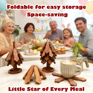 Walnut Tree Trivet Set - 4 Pcs with Storage Stand, Foldable Heat Resistant Hot Pad, Tree & Snowflake Design for Kitchen, Outdoor BBQ, Easter