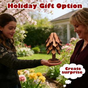 Walnut Tree Trivet Set - 4 Pcs with Storage Stand, Foldable Heat Resistant Hot Pad, Tree & Snowflake Design for Kitchen, Outdoor BBQ, Easter