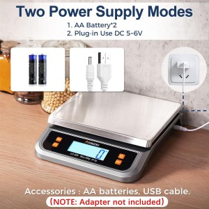 Atogou 88lb Commercial Digital Kitchen Scale 40kg/1g, with 6 Units Conversion, Stainless Steel, LCD Display, AA Battery or Plug-in Use for Baking, Bread, Cooking, Meat LC200 Grey
