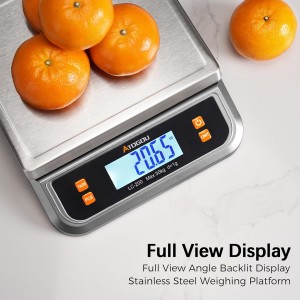 Atogou 88lb Commercial Digital Kitchen Scale 40kg/1g, with 6 Units Conversion, Stainless Steel, LCD Display, AA Battery or Plug-in Use for Baking, Bread, Cooking, Meat LC200 Grey