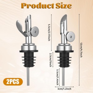 2 PCS Oil Spout, Olive Oil Dispenser Spout, Liquor Pour Spouts Self Closing Weighted Pourer for Liquor Bottles, Vinegar, Syrup and Alcohol, Silver
