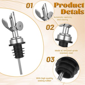 2 PCS Oil Spout, Olive Oil Dispenser Spout, Liquor Pour Spouts Self Closing Weighted Pourer for Liquor Bottles, Vinegar, Syrup and Alcohol, Silver