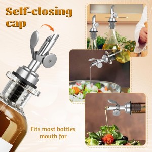 2 PCS Oil Spout, Olive Oil Dispenser Spout, Liquor Pour Spouts Self Closing Weighted Pourer for Liquor Bottles, Vinegar, Syrup and Alcohol, Silver