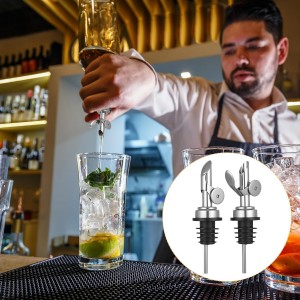 2 PCS Oil Spout, Olive Oil Dispenser Spout, Liquor Pour Spouts Self Closing Weighted Pourer for Liquor Bottles, Vinegar, Syrup and Alcohol, Silver